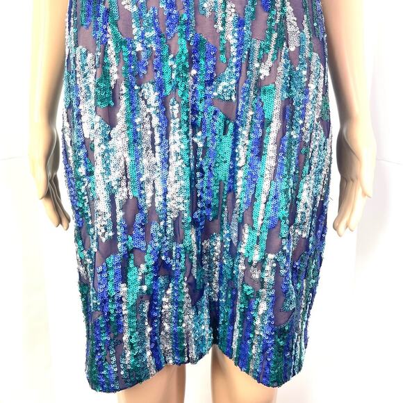 Dress the Population Zoe Sequin Blue Purple Sheath Mini Party Formal Dress - Picture 7 of 15